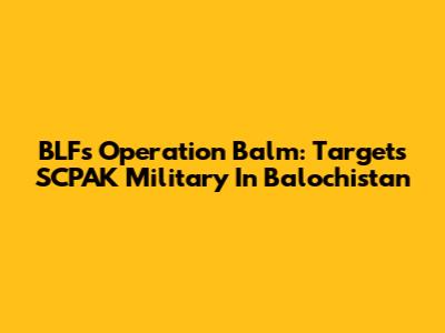 BLF's Operation Balm: Targets SCPAK Military In Balochistan
