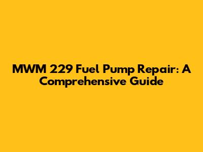 MWM 229 Fuel Pump Repair: A Comprehensive Guide