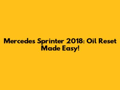 Mercedes Sprinter 2018: Oil Reset Made Easy!