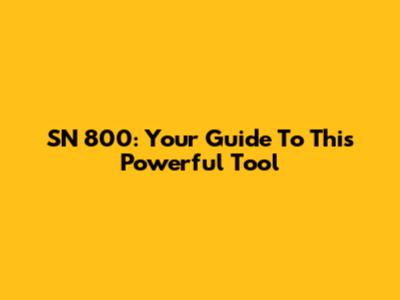 SN 800: Your Guide To This Powerful Tool