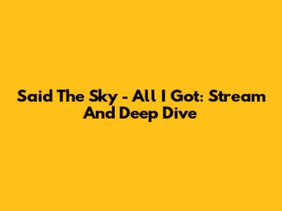 Said The Sky - All I Got: Stream And Deep Dive