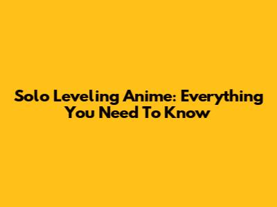 Solo Leveling Anime: Everything You Need To Know